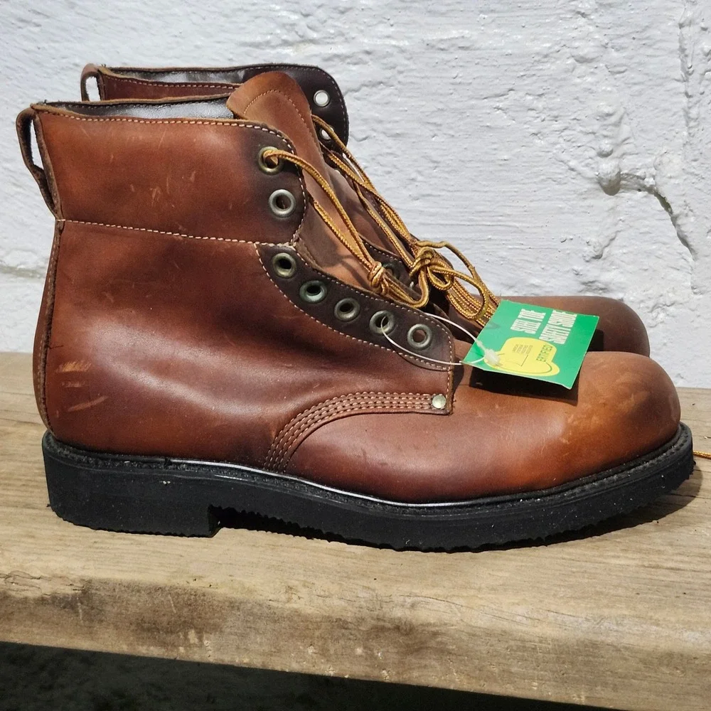Lehigh Vintage Steel Toe Safety Work Boots Brown Leather Mens 10 D 10058RI ANSI